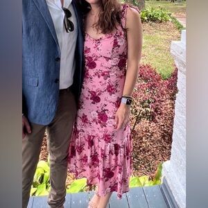 Lulu's Pink Floral Midi Dress